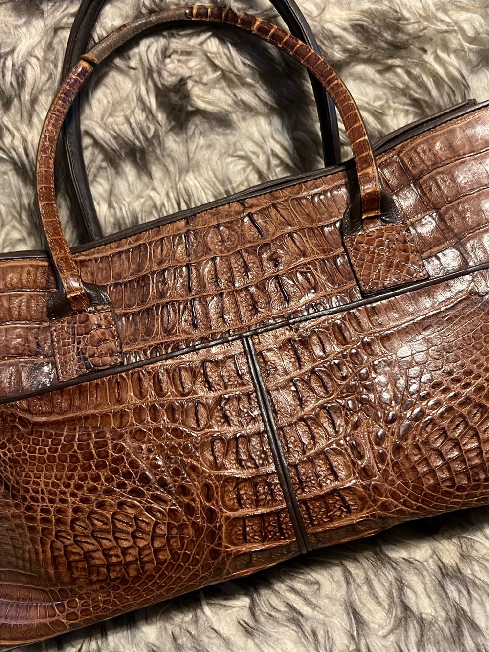 CROCODEE WOMEN VTG CAIMAN GATOR Brown Hand/Shoulder Bag